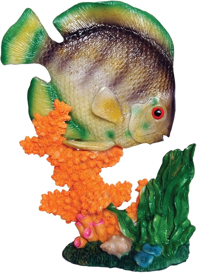 Aqua Spectra Fish with Coral Base Aquarium Ornament, 9.5 x 5 x 14 cm
