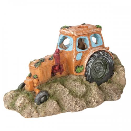 Aquarium Yellow Tractor Ruin Fish Tank Hide Ornament Decoration