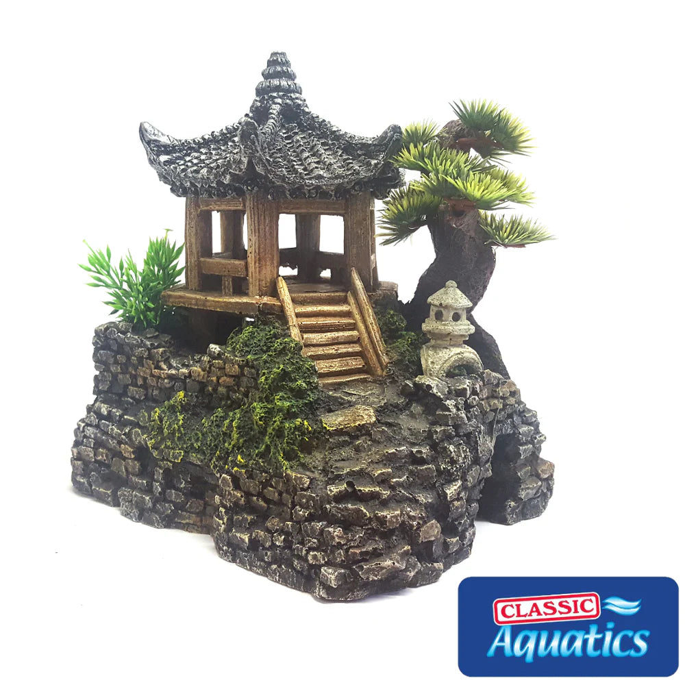 Classic Aquatics Pagoda House & Plants Aquarium Ornament Decoration