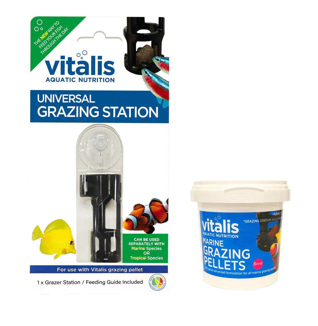 Vitalis Grazing Station & Marine Grazing Pellets 80g Bundle