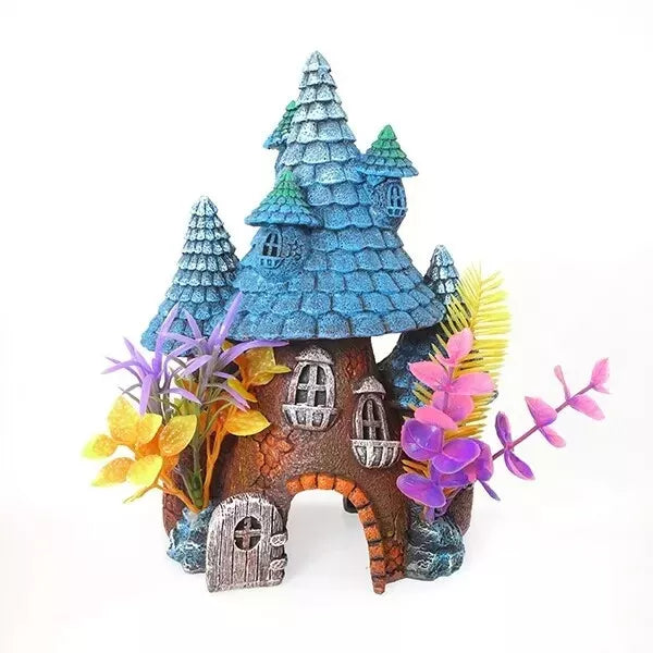Blue Roof Pixie House Fish Tank Ornament