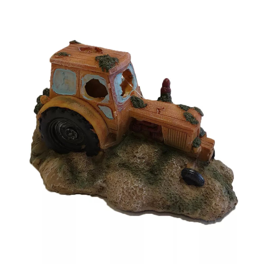 Aquarium Yellow Tractor Ruin Fish Tank Hide Ornament Decoration