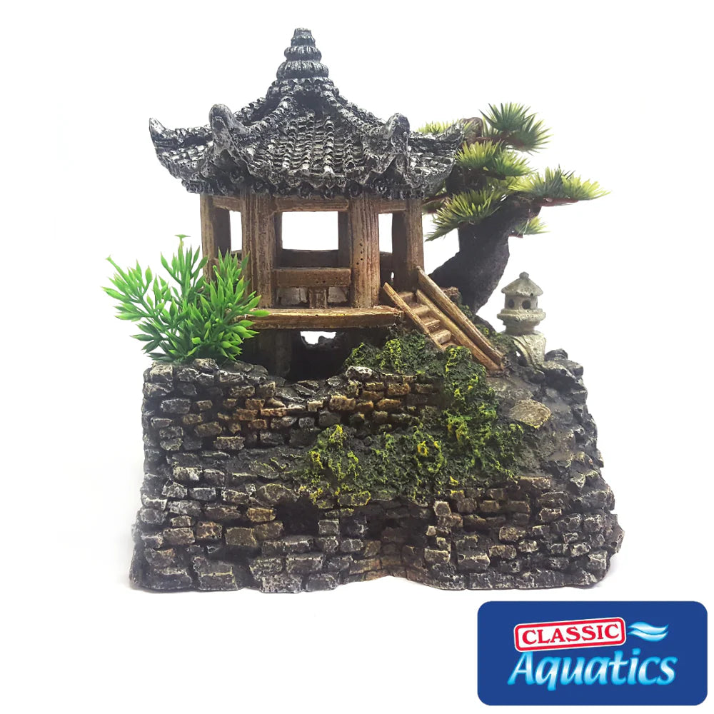 Classic Aquatics Pagoda House & Plants Aquarium Ornament Decoration