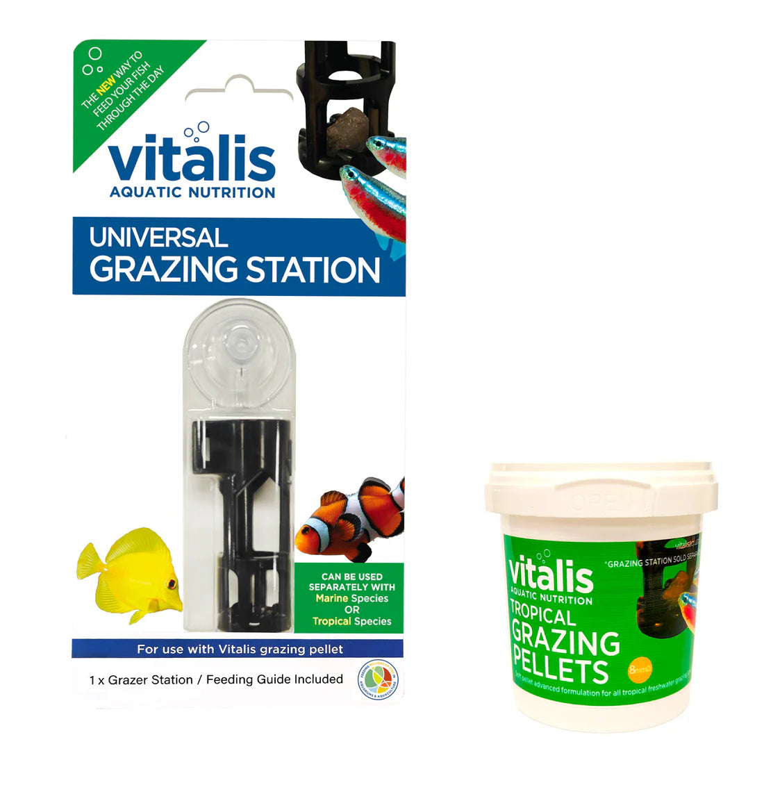 Vitalis Tropical Grazing Pellets Fish Food 80g with Grazing Station Bundle