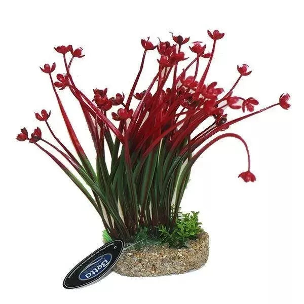 Betta 8" Red Flower Plant W/ Wide Sand Base